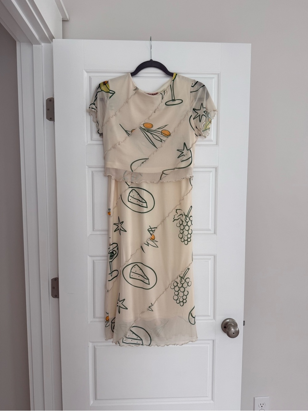 Cream Printed Skirt Set with Playful Fruit Motif